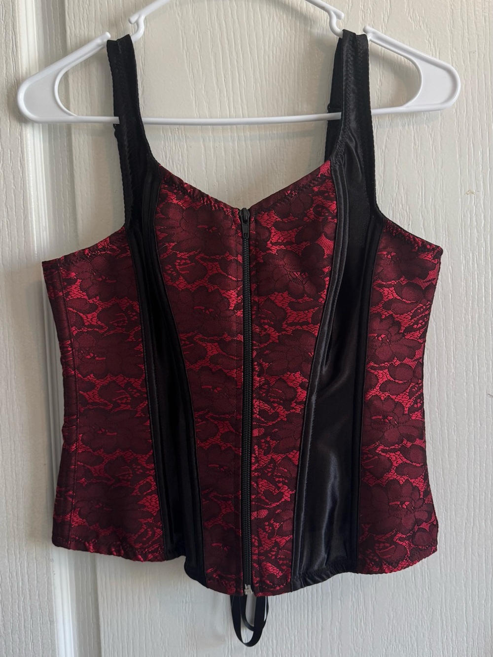 Red Lace Bustier Corset Top with Black Trim